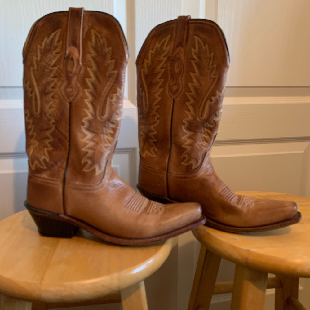 Ladies Tan/Brown Leather Cowboy Boots 7.5M